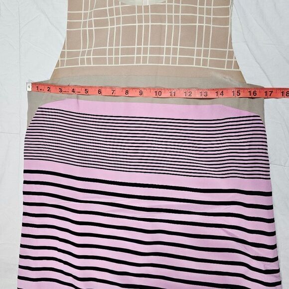 Fossil Silk‎ Tan and Pink Striped Sleeveless Midi Dress Women's Size 6 - Picture 7 of 8